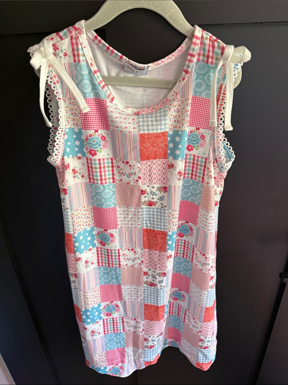 Girls Patchwork Print Tie-Shoulder Dress - Multicolor